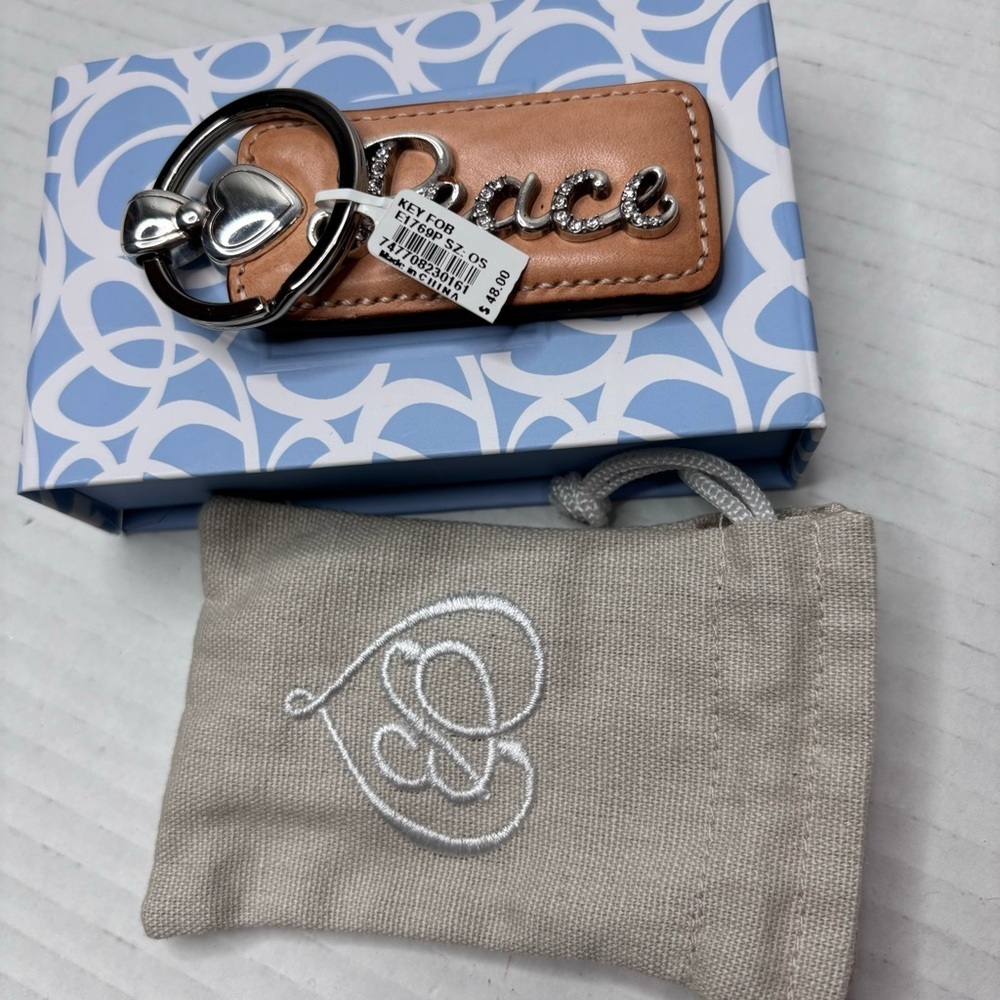 New BRIGHTON Peace Tan Leather Key Fob